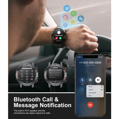 Reloj inteligente militar para hombre, con Bluetooth, compatible con llamadas de voz, Android e iOS. 1