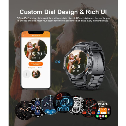 Reloj inteligente militar para hombre, con Bluetooth, compatible con llamadas de voz, Android e iOS. 2