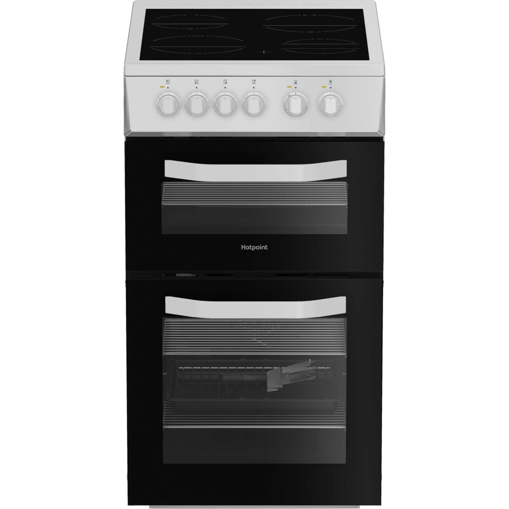 Hotpoint HTE5VCW Twin Cavity Electric Cooker with 4 Ceramic Hobs - White