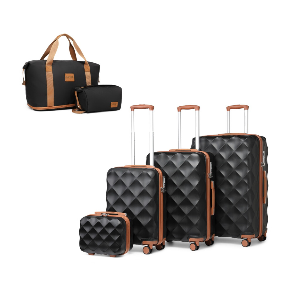 (Black Brown, 13+20+24+28 inch + 2 Bags) 3 to 6 pieces Travel Set ABS Hard Shell Suitcase And  36L Travel Bag Clutch Bag