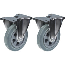 Ruedas de acero inoxidable de 160 mm y 6", de goma gris, fijas, 270 kg, juego de 2