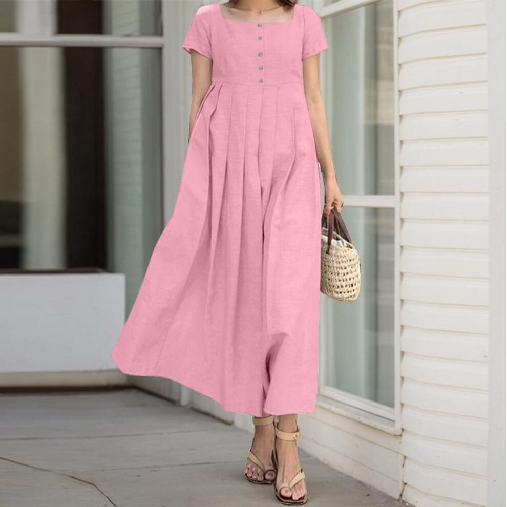 (pink, 5XL) Zanzea Women Casual Square Collar Loose Summer Short Sleeve Dress