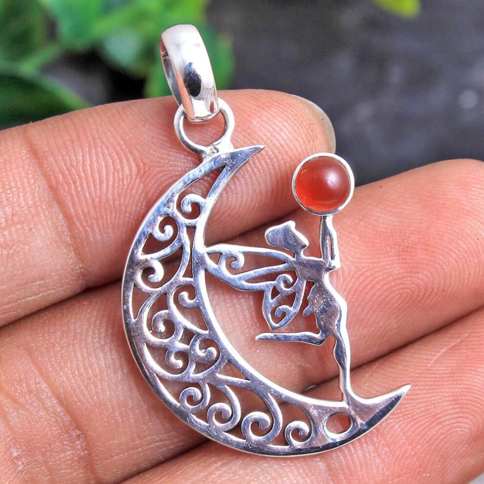 (orange) Reiki Pendant, Crystal Healing Pendant, Silver Pendant, Fairy On Moon Pendant, Women Jewelry, Gifts For Her, 925 Sterling Silver Handmade Jewelry