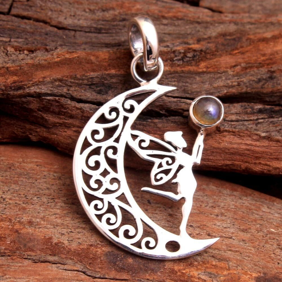 (blue) Reiki Pendant, Crystal Healing Pendant, Silver Pendant, Fairy On Moon Pendant, Women Jewelry, Gifts For Her, 925 Sterling Silver Handmade Jewelry