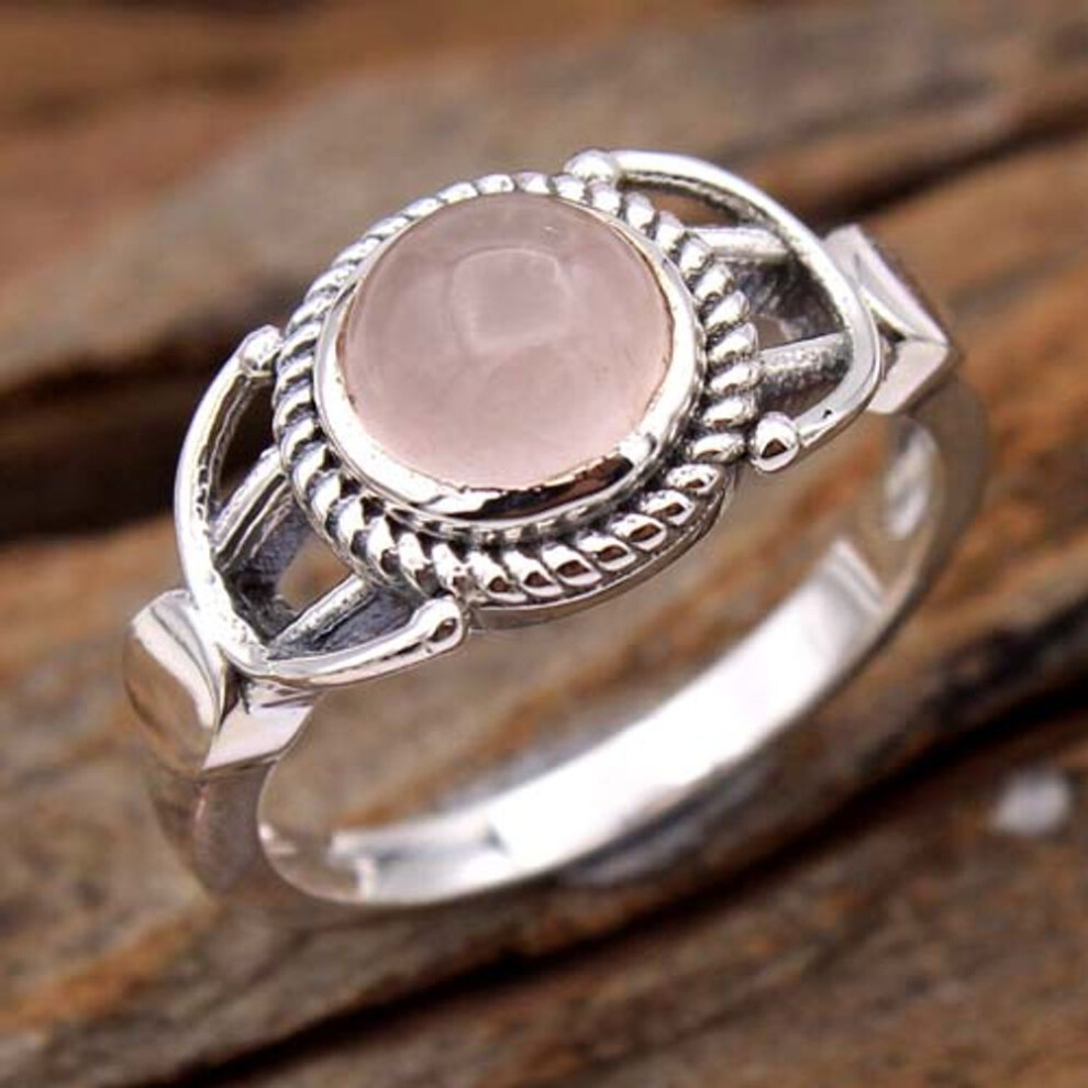 (pink, 8.5) Rose Quartz Ring, Handmade Jewelry, Statement Jewelry, 925 Sterling Silver Jewelry, Silver Ring