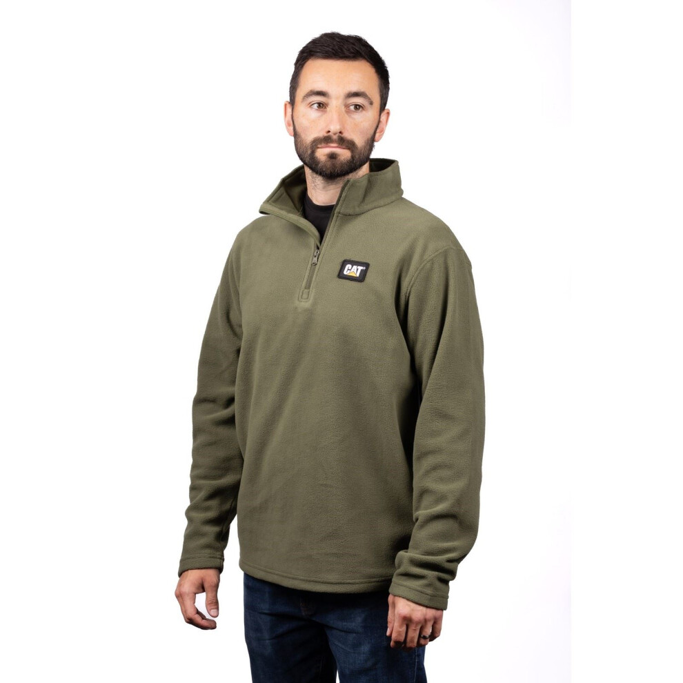 Cat (Green, S) Caterpillar Microfleece Quarter Zip Polyester Men's Green Sweatshirt