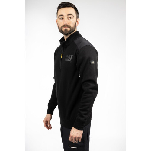 CAT (Black, S) Caterpillar Essential 1/4 Zip Polyester Men's Black Sweatshirt 2