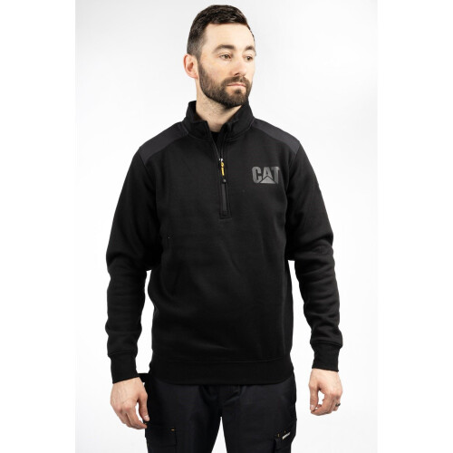 CAT (Black, S) Caterpillar Essential 1/4 Zip Polyester Men's Black Sweatshirt
