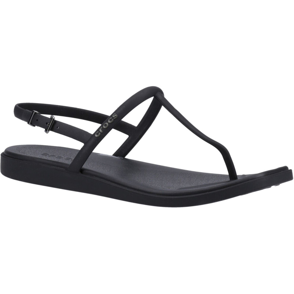 (Black, 4 (Adults')) Crocs Miami Thong Flip TPU Women's Black Sandals