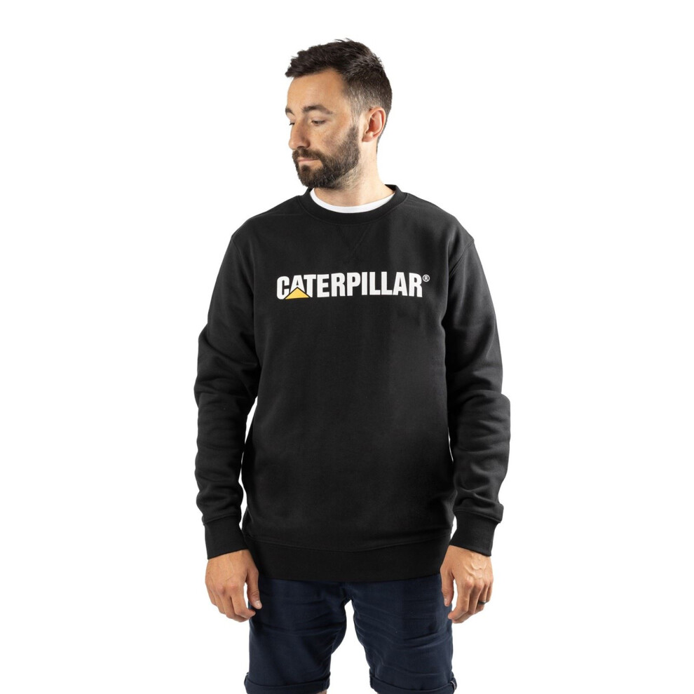 Cat Men's Black (, L) Caterpillar Midweight Crewneck Cotton Sweatshirt