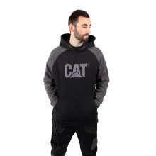 (Black, XXL) Caterpillar Raglan Cotton Men's Black Hooded Sweatshirt