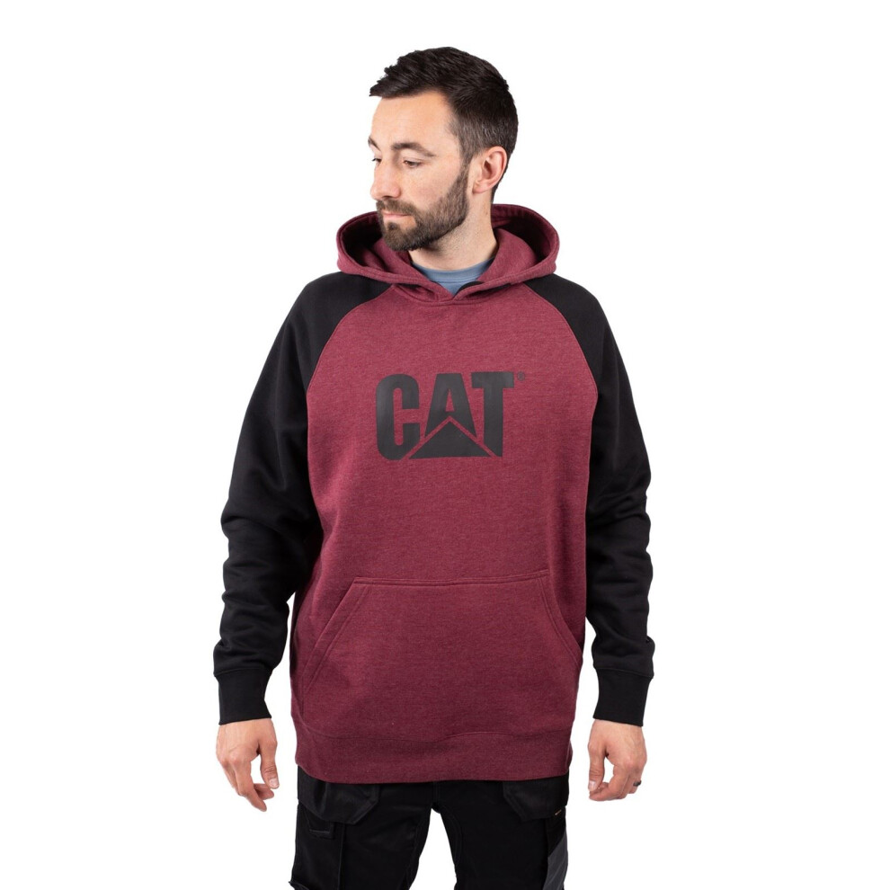 Cat (Red, L) Caterpillar Raglan Cotton Men's Red Hooded Sweatshirt