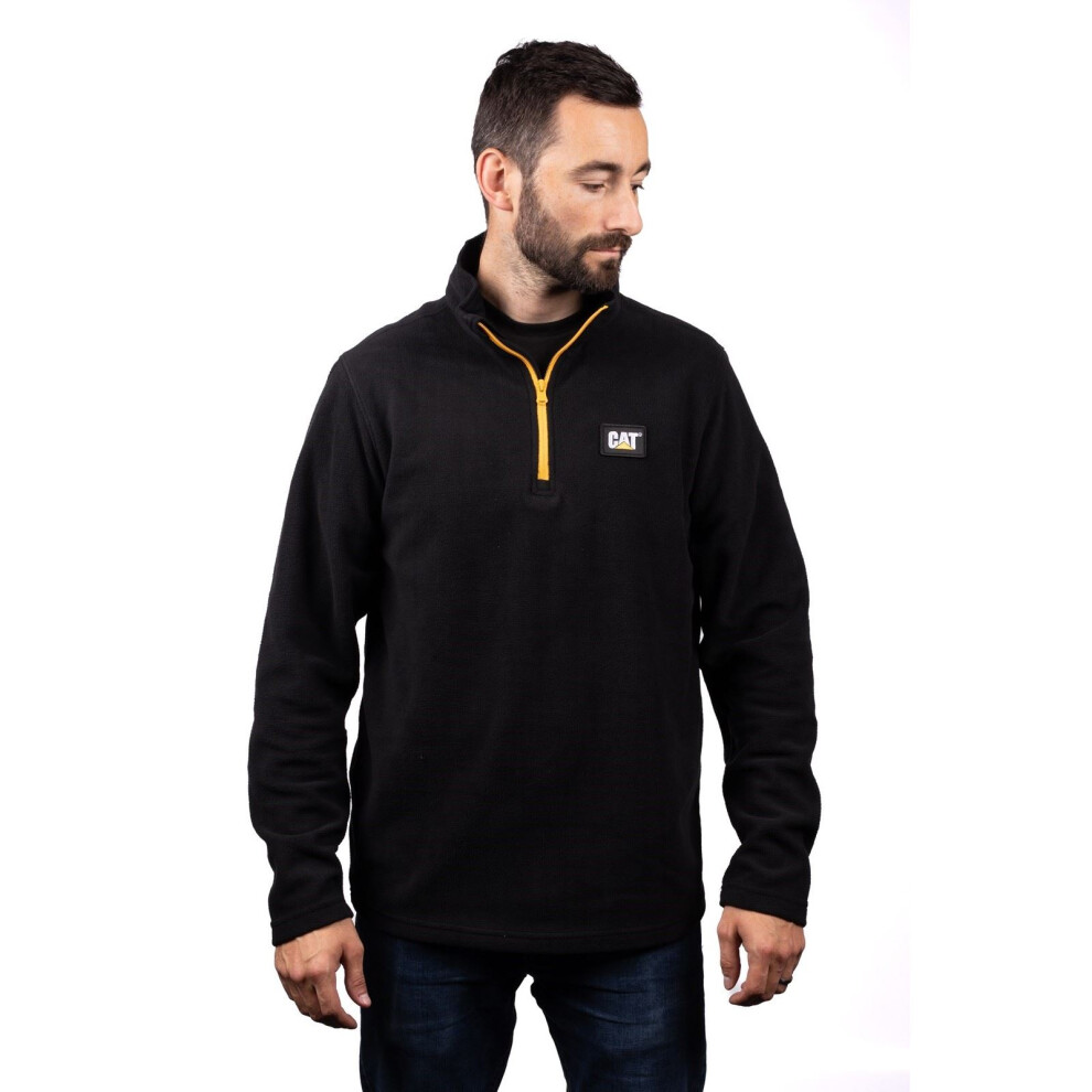 (Black, S) Caterpillar Cat Microfleece Quarter Zip Polyester Men's Black Sweatshirt