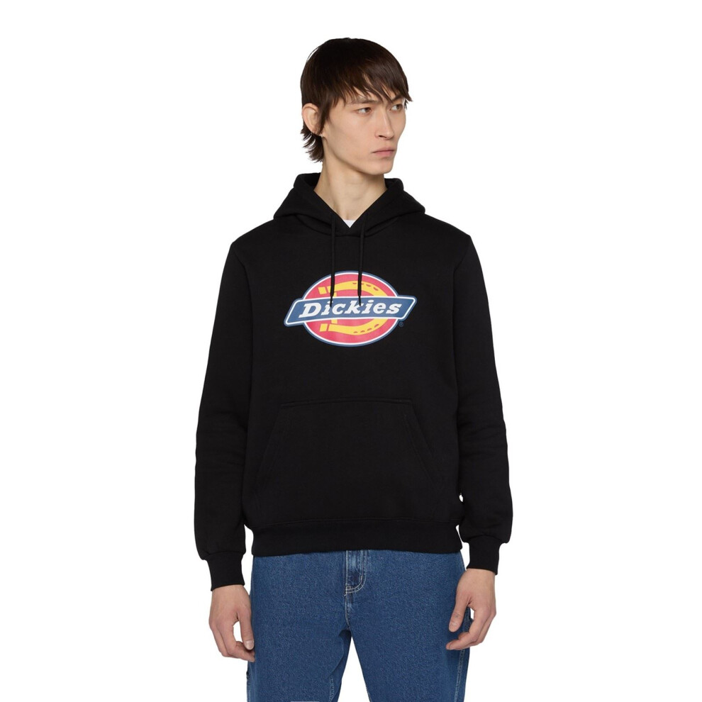 Dickies (, L) Icon Logo Polyester Unisex Adults Hooded Sweatshirt Black