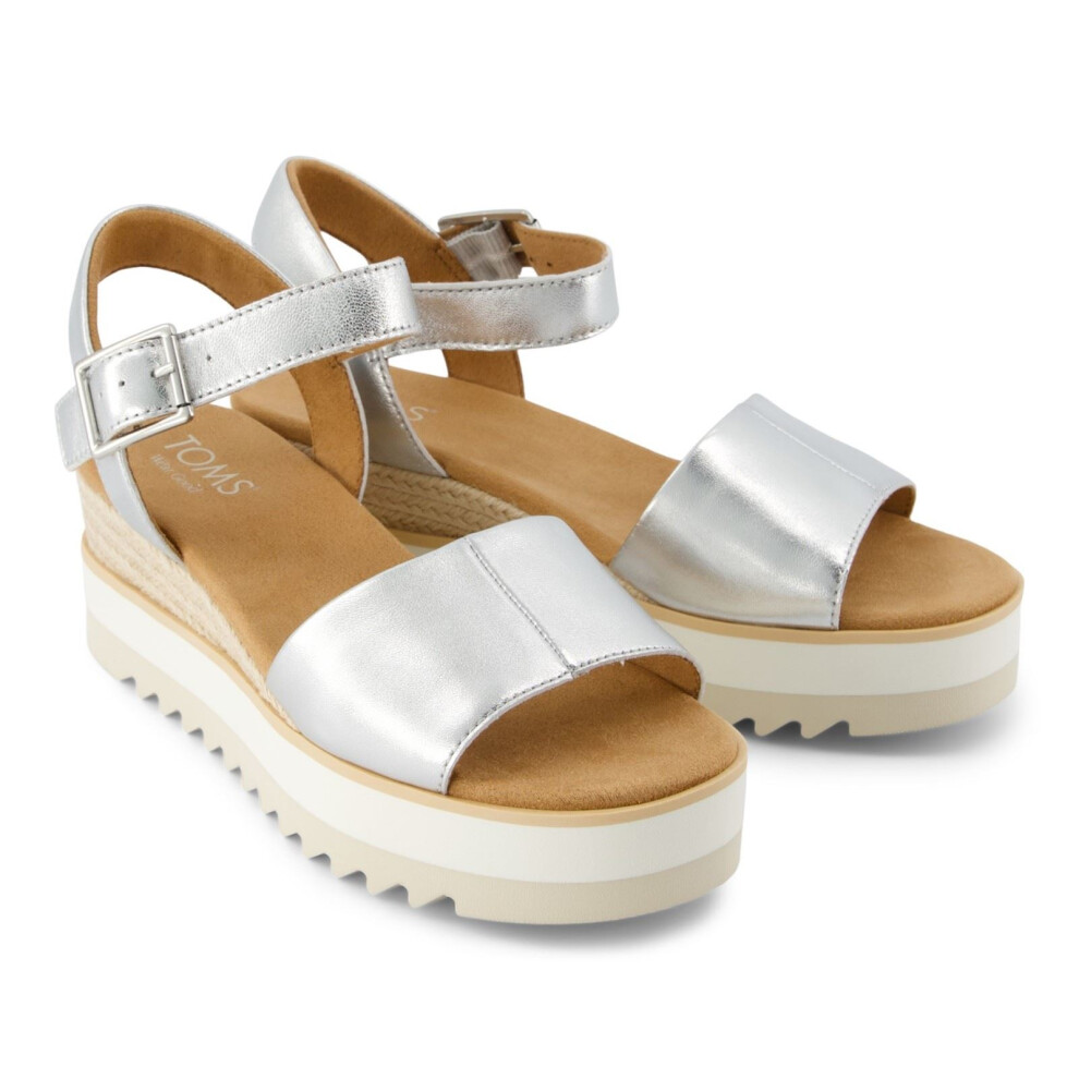 Toms (Silver, 8 (Adults')) Diana Leather Women's Silver Wedges