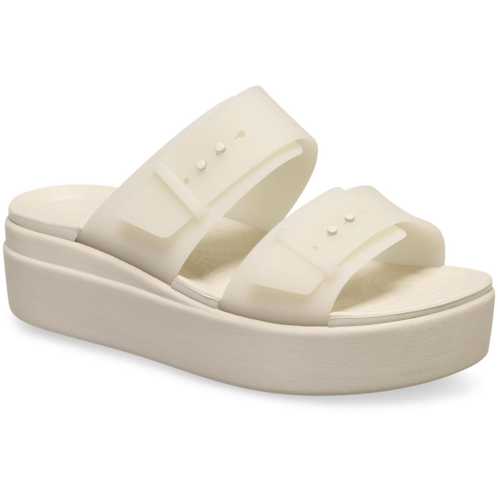 Crocs (White, 7 (Adults')) Brooklyn Buckle Low Wedge Women's Sandstone Sandals