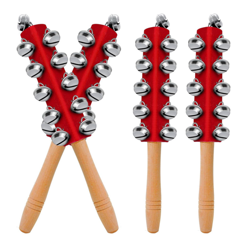 4 campanas navideñas con mango de madera, instrumento musical de percusión. 2