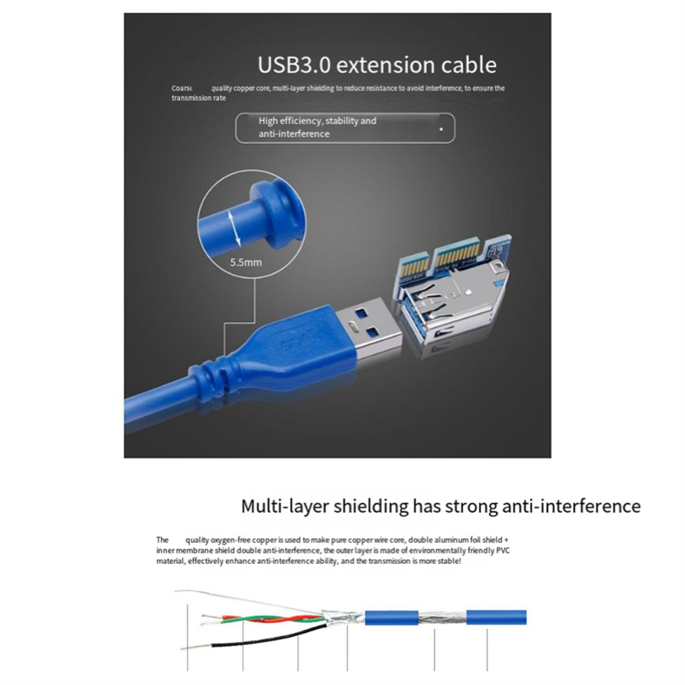 Pci-E 1X Extension Cable To Pcie Dual Port 4X Adapter Expansion Card Nic Interface 0.6M 4852404165726