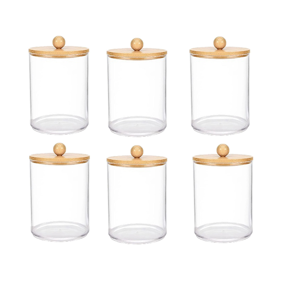 6 Pack Cotton Swab Storage Box, Medicine Bottles With Bamboo Lids, For Pad Dispenser, Bathroom Jar Organizer Torribaly