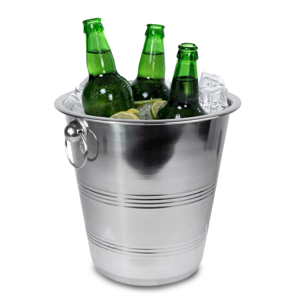 GEEZY Ice Bucket Stainless Steel Wine Champagne Ribbed Rings 4 L Cooler Mirror Finish