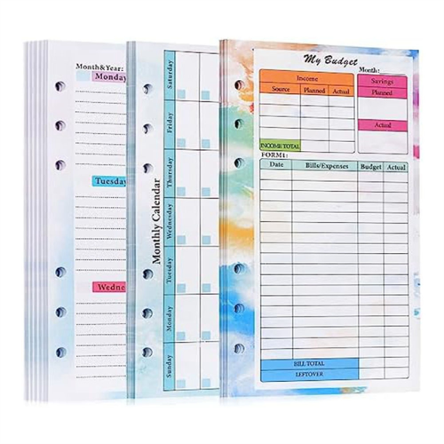A6 Budget Planner Refill 82 Sheets Monthly Weekly Notepad 6 Hole for Binder Cover Save A