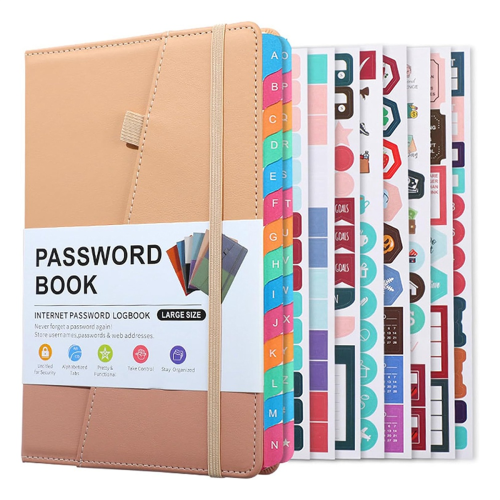 Caderno de senhas com abas alfabéticas coloridas e dois marcadores, para idosos, 8,4 x 5,9 polegadas, endereço de Internet D