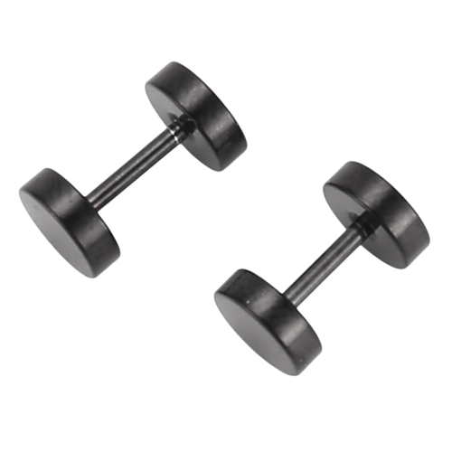 1 ζευγάρι ανδρικά σκουλαρίκια με σκελετό Barbell από ανοξείδωτο ατσάλι, μαύρα 6 χιλ. 2