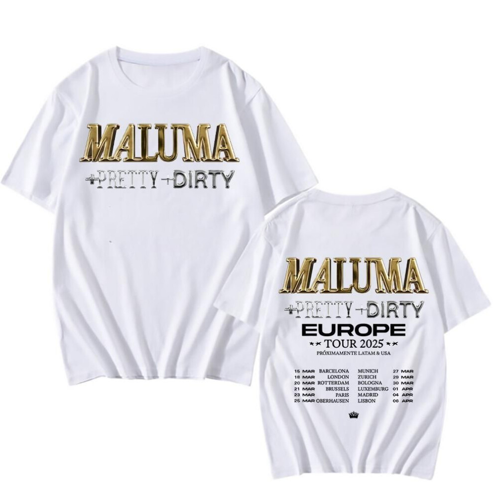 (white, L) Rapper Maluma T-shirts Maluma +pretty+dirty Europet Tour 2025 Tshirt Men Women Cotton Tees Y2k Unisex Retro Harajuku Top Clothes