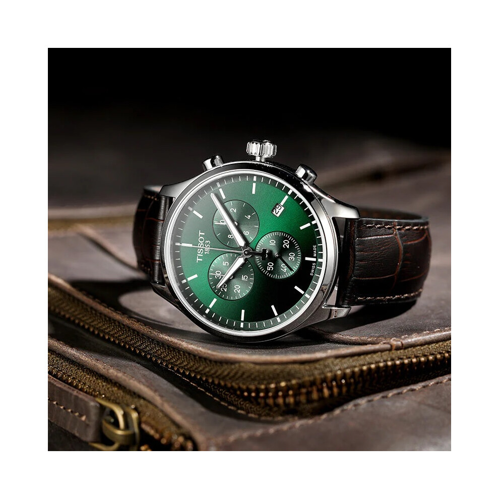 TISSOT T116.617.16.091.00 MENS WATCH BROWN LEATHER STRAP GREEN DIAL