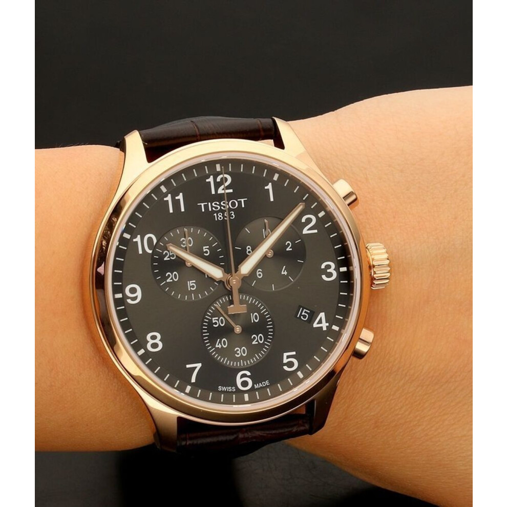 TISSOT T116.617.36.057.01 MENS WATCH BROWN LEATHER STRAP BLACK DIAL