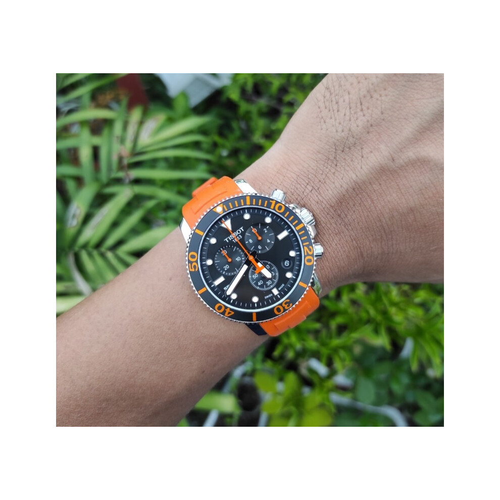 TISSOT T120.417.11.051.00 MENS WATCH ORANGE SILICONE STRAP BLACK DIAL
