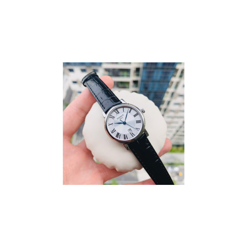 TISSOT T122.210.16.033.00 WOMENS WATCH BLACK LEATHER STRAP SILVER DIAL