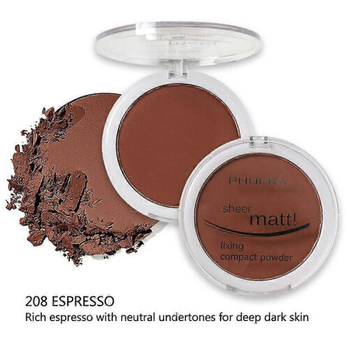 (Espresso) Phoera Matte Setting Compact Pressed Powder Face Foundation Make Up Base Fixer