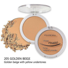 (Golden Beige) Phoera Matte Setting Compact Pressed Powder Face Foundation Make Up Base Fixer