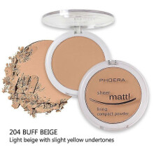 (Buff Beige) Phoera Matte Setting Compact Pressed Powder Face Foundation Make Up Base Fixer