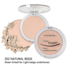 (Natural Beige) Phoera Matte Setting Compact Pressed Powder Face Foundation Make Up Base Fixer