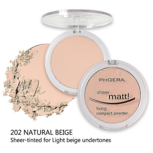 (Natural Beige) Phoera Matte Setting Compact Pressed Powder Face Foundation Make Up Base Fixer