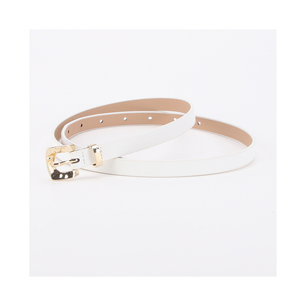 (White)Ceinture tendance en cuir PU taille fine avec boucle épingle femme robe ceinture jean