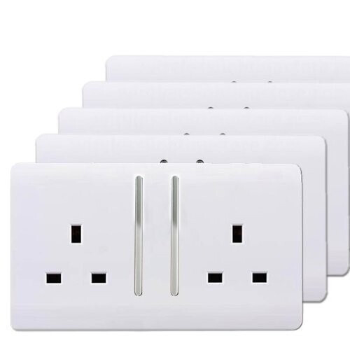 Trendi Switch 2 Gang Artistic Modern Glossy 13 Amp Electrical Long Switched Plug Socket White x5