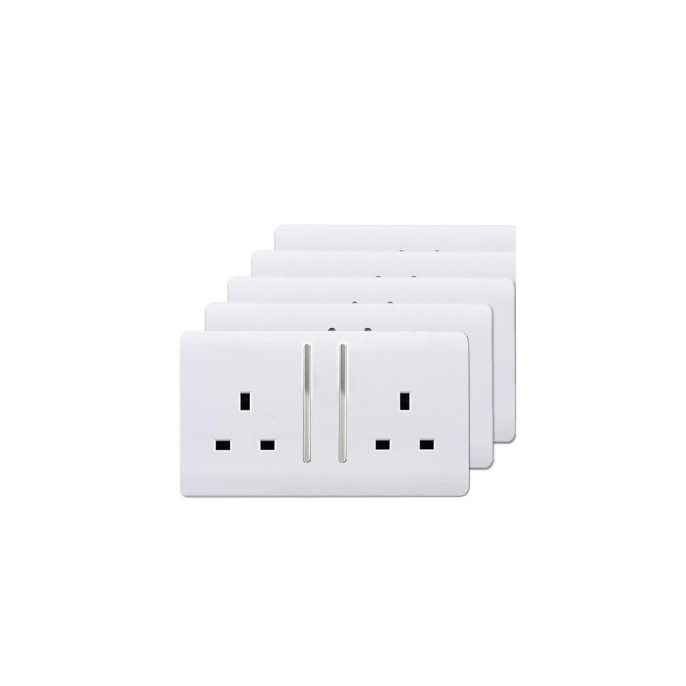 Trendi Switch 2 Gang Artistic Modern Glossy 13 Amp Electrical Long Switched Plug Socket White x5
