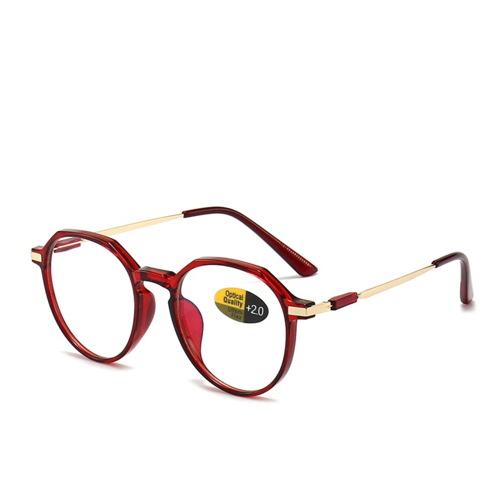 (Wine, +3.00 strength) Men Women Round Blue Light Blocking Reading Glasses Classic Presbyopic Reader