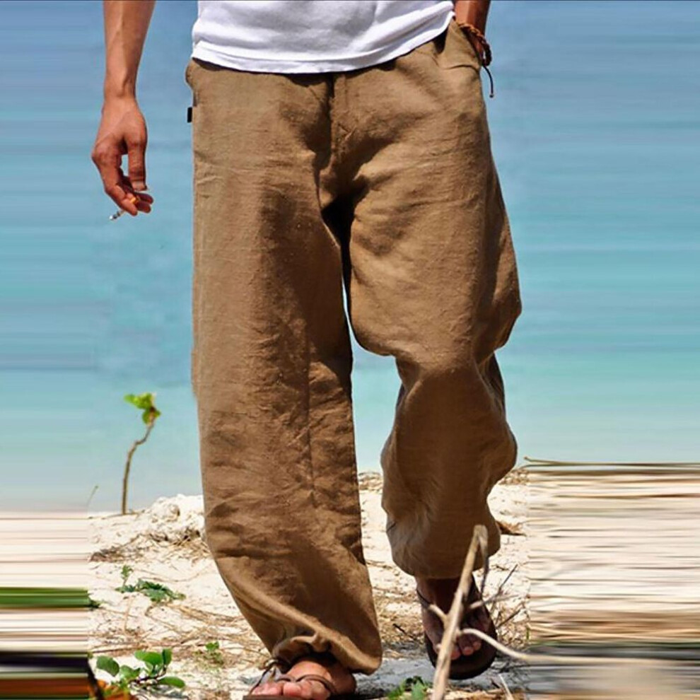 (brown, L) Linen Clothing For Men Natural Linen Pants For Men Contemporary Comfortable Quality Soft Linen Pocket Color  Trousers