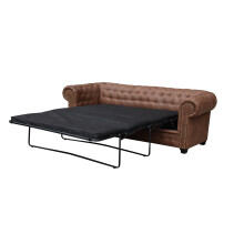 Astor Chesterfield Style Sofa Bed 3 Seater Brown Faux Leather