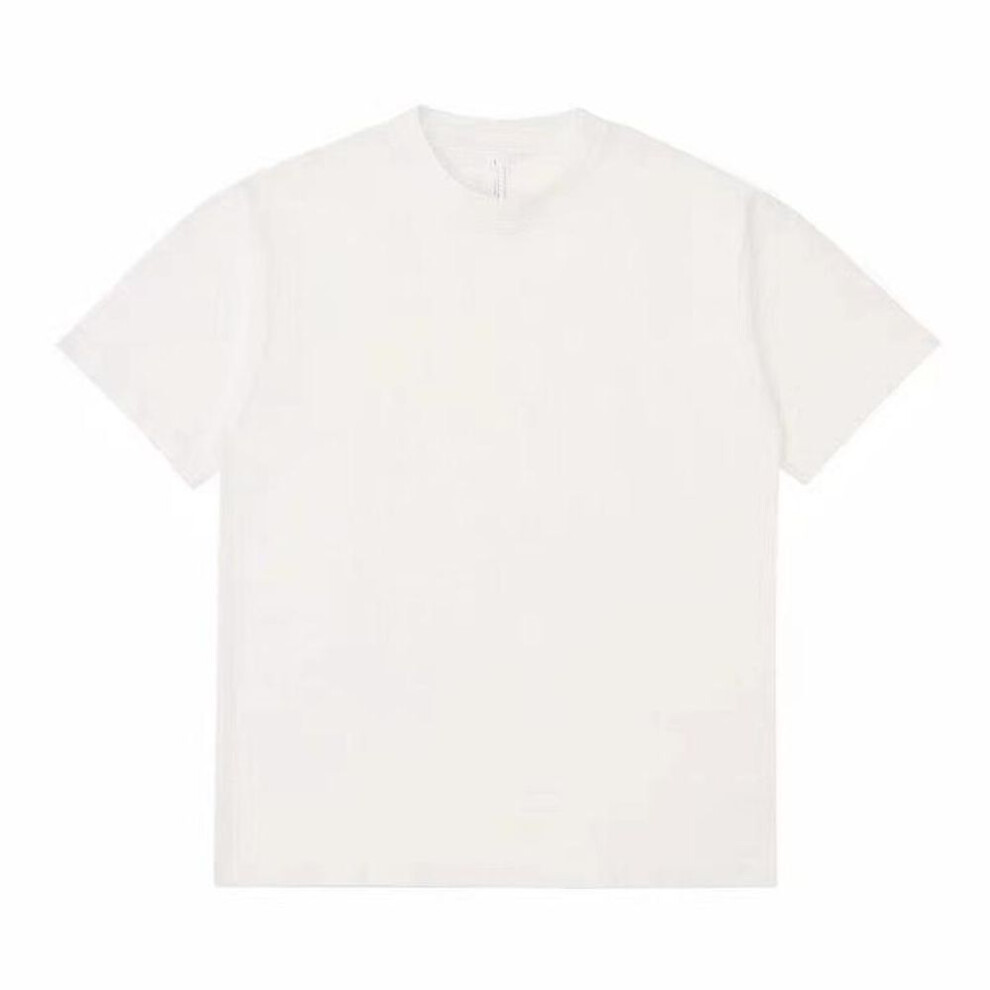 (S, white) Unisex Oversized Round Neck Summer T-shirt - Heavyweight, Short-sleeved, Drop Shoulder Style, All-match Fashion Top