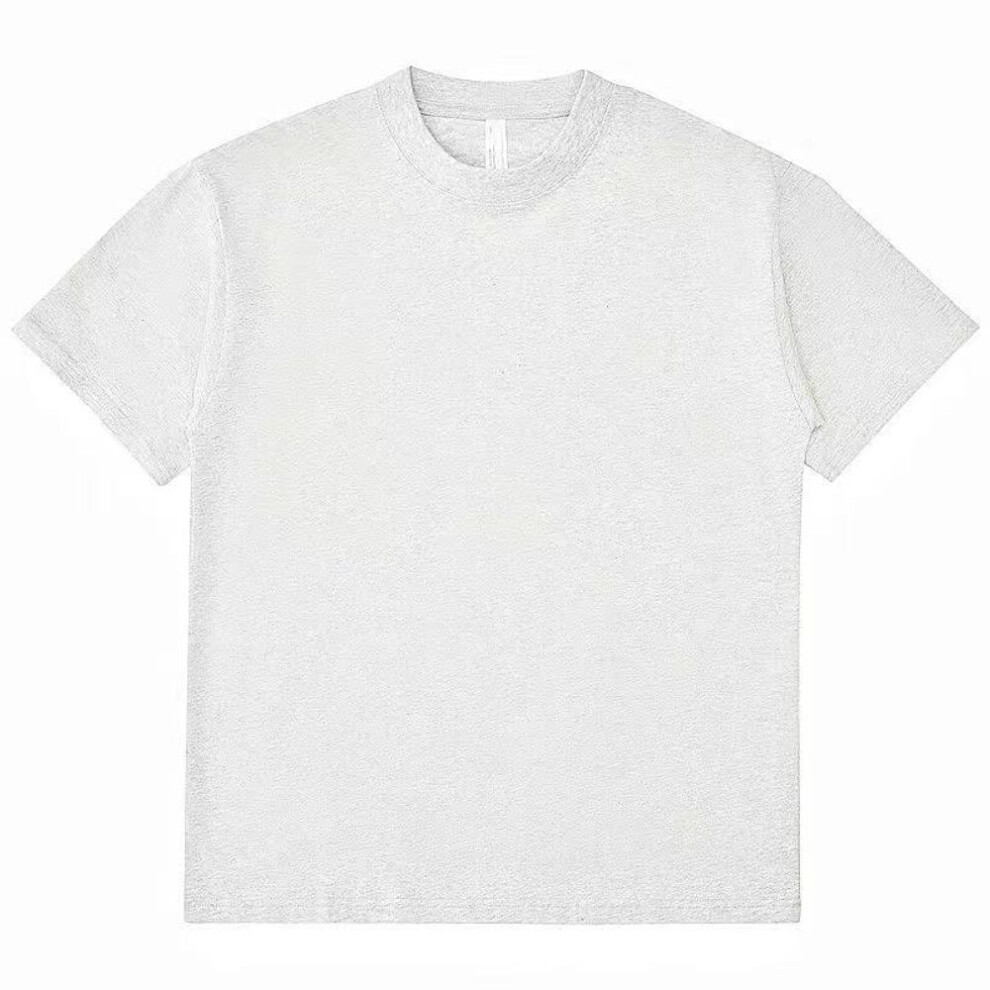 (M, light gray) Unisex Oversized Round Neck Summer T-shirt - Heavyweight, Short-sleeved, Drop Shoulder Style, All-match Fashion Top