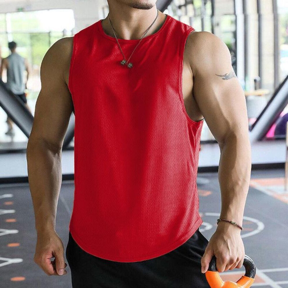 (red, L) Men's Quick-dry Fitness Vest - Sleeveless Waistcoat For Basketball, Running, And Training