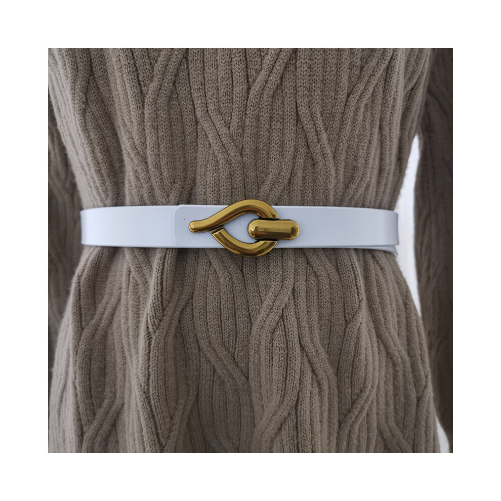 (White)Ceinture femme style minimaliste en cuir ceinture boucle métal robe moulante ceinture