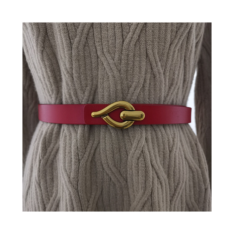 (Red)Ceinture femme style minimaliste en cuir ceinture boucle métal robe moulante ceinture
