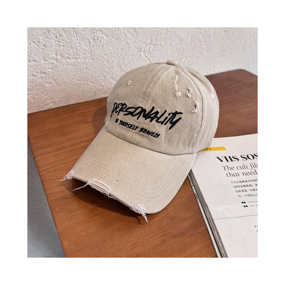 (Khaki) Cotton Letter Fashion Baseball Hat Sun Hat With Distressed Details For Men Women-image-OPC-PHFD6TK-NEW