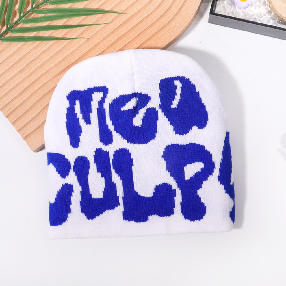 (White Blue) Alphabet Versatile Beanie Knit Hat For Urban Fashion And Riding Use Outdoor-image-OPC-PHFD6YM-NEW